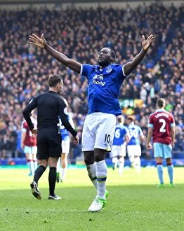 Everton v Burnley - Goodison Park Collection: Everton's Romelu Lukaku Celebrates Third Goal Against Burnley (Premier League 2016-17)