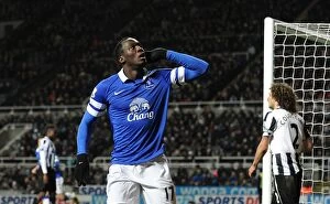 Images Dated 25th March 2014: Evertons Romelu Lukaku celebrates scoring his sides second goal