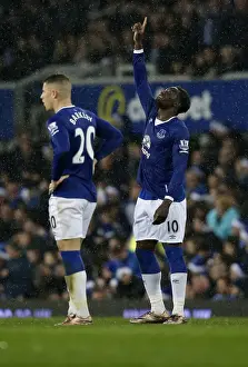 Everton V Leicester City - Goodison Park Prints: Everton's Romelu Lukaku: Celebrating His Opening Goal Against Leicester City at Goodison Park