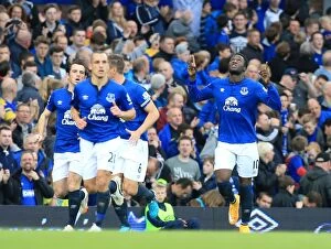 Everton v Aston Villa - Goodison Park Collection: Everton's Romelu Lukaku Scores Brace: 2-0 Lead Over Aston Villa (Premier League)