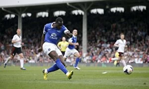 Images Dated 30th March 2014: Everton's Romelu Lukaku Scores His Third Goal Against Fulham at Craven Cottage (30-03-2014)