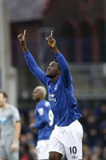 Images Dated 15th March 2015: Everton's Romelu Lukaku Scores Second Goal Against Newcastle United at Goodison Park