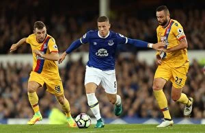 Images Dated 30th September 2016: Everton's Ross Barkley Clashes with McArthur and Delaney of Crystal Palace at Goodison Park