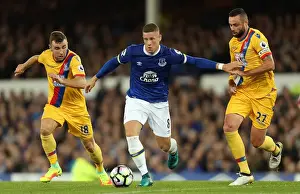 Football Soccer Prints: Everton's Ross Barkley Clashes with McArthur and Delaney of Crystal Palace at Goodison Park