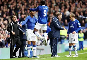 Everton's Saha and Lescott: Unstoppable Duo Celebrates 2-0 Goal Against West Brom in 2008-09 Premier League