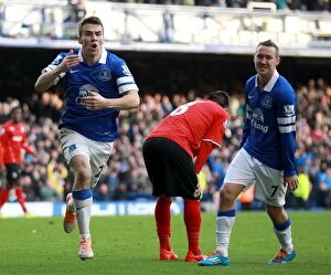 Images Dated 15th March 2014: Everton's Seamus Coleman Scores the Decisive Goal in a 2-1 Victory Over Cardiff City (15-03-2014)