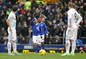 Everton 1 V Chelsea 2 : Goodison Park : 30-12-2012 Prints: Evertons Steven Pienaar (centre) celebrates after scoring his teams opening goal