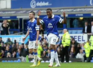 Celebration Full Length Prints: Everton's Sylvain Distin: Victory Celebration vs Arsenal