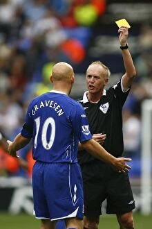 Bolton v Everton Collection: Everton's Thomas Gravesen Booked by Referee Peter Walton in FA Barclays Premier League Match