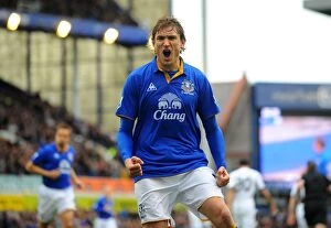 Images Dated 28th April 2012: Everton's Thrilling Penalty Opener: Nikica Jelavic Scores Against Fulham (28 April 2012)