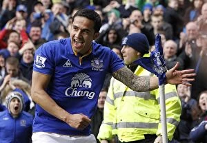 Images Dated 28th April 2012: Everton's Tim Cahill: A Fourth Goal Blitz at Goodison Park Against Fulham (April 28, 2012)