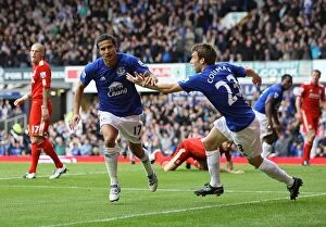 Images Dated 17th October 2010: Everton's Tim Cahill and Seamus Coleman: Unforgettable Goal Celebration Against Liverpool at