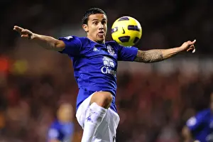 22 November 2010 Sunderland V Everton Prints: Everton's Tim Cahill: Unwavering Focus at Sunderland's Stadium of Light (BPL 2010) - The Moment of Shooting