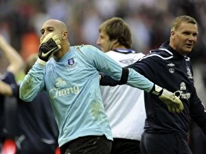 Images Dated 19th April 2009: Everton's Tim Howard: FA Cup Semi-Final Victory Celebration Over Manchester United at Wembley