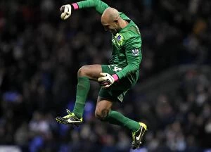 Images Dated 26th January 2013: Everton's Tim Howard and Johnny Heitinga: A Jubilant Moment in FA Cup Fourth Round Victory