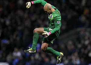 FA Cup Prints: Everton's Tim Howard and Johnny Heitinga: A Jubilant Moment in FA Cup Fourth Round Victory (26-01-2013)