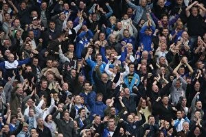 Images Dated 17th October 2010: Everton's Triumph: Fans Go Wild at Goodison Park After Derby Win Over Liverpool (17 October 2010)