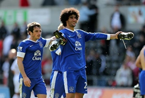 Everton's Triumph: Fellaini and Baines Celebrate Historic 3-0 Victory Over Swansea City (September 22, 2012)