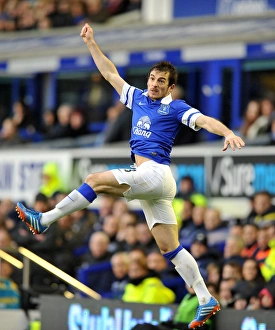 Everton 2 V Aston Villa 1 : Goodison Park : 01-02-2014 Prints: Everton's Triumph: Leighton Baines in Action against Aston Villa (01-02-2014)
