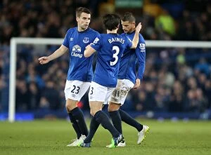 Images Dated 15th December 2014: Everton's Triumph: Mirallas, Baines, and Coleman Celebrate Second Goal vs. Queens Park Rangers