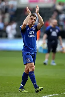 24 March 2012 V Swansea City, Liberty Stadium Prints: Everton's Triumph at Swansea: Leighton Baines Celebrates Victory (BPL 2011-2012)