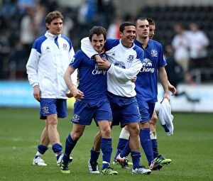 24 March 2012 v Swansea City, Liberty Stadium Collection: Everton's Triumphant Quartet: Tim Cahill, Nikica Jelavic, Darron Gibson