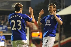 21 September 2010 brentford v everton Collection: Everton's Unforgettable Carling Cup Goal: Seamus Coleman and Diniyar Bilyaletdinov's Jubilant