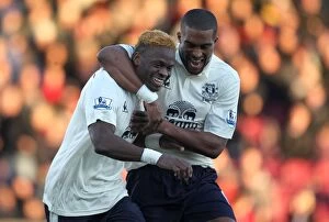 Images Dated 8th January 2011: Everton's Unforgettable FA Cup Moment: Saha and Distin's Euphoric Goal Celebration (January 2011)