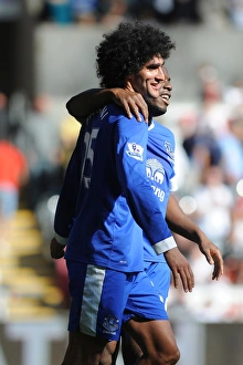 Swansea City 0 V Everton 3 : Liberty Stadium : 22-09-2012 Prints: Everton's Unforgettable Moment: Fellaini and Anichebe's Goal Celebration (3-0 vs Swansea City)