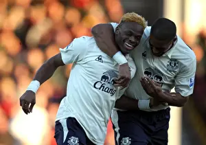 08 January 2011 Scunthorpe United V Everton Prints: Everton's Unforgettable Moment: Saha and Distin's Thrilling Goal Celebration vs