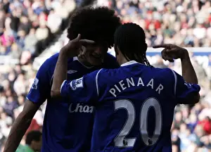 2009 Prints: Everton's Unstoppable Duo: Fellaini and Pienaar Celebrate Their Second Goal vs