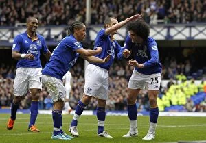 Images Dated 28th April 2012: Everton's Unstoppable Teamwork: Fellaini and Pienaar's Unforgettable Goal Celebration (April 2012)