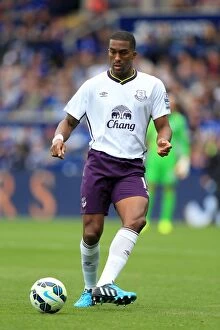 Images Dated 16th August 2014: Everton's Unyielding Defender: Sylvain Distin at King Power Stadium - Barclays Premier League
