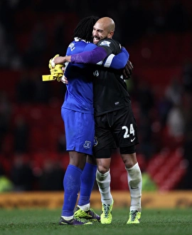 Manchester United 0 V Everton 1 : Old Trafford : 04-12-2013 Prints: Everton's Upset: Lukaku and Howard Celebrate 1-0 Victory over Manchester United (BPL)