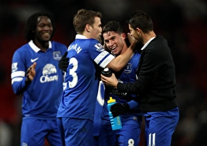 Manchester United 0 V Everton 1 : Old Trafford : 04-12-2013 Prints: Everton's Upset Victory: Bryan Oviedo and Team Celebrate 1-0 Win at Old Trafford (Manchester United vs)
