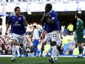 Everton's Yakubu and Tim Cahill Celebrate First Goal vs. Portsmouth (02/03/08)