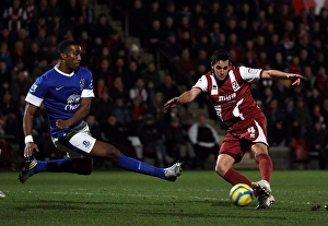 FA Cup : Round 3 : Cheltenham Town 1 V Everton 5 : Whaddon Road : 07-01-2013 Prints: FA Cup Third Round: Sylvain Distin Saves Everton from Darren Carter's Shot (Cheltenham Town 1-5 Everton)