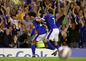 Everton 1 V Manchester United 0 : Goodison Park: 20-08-2012 Prints: Fellaini and Jelavic: Everton's Unforgettable Goal Celebration vs