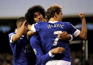 Images Dated 3rd November 2012: Fellaini and Jelavic's Goal Celebration: Everton's Comeback Against Fulham (3-11-2012)