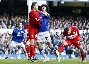 Everton V Middlesbrough FA Cup Prints: Fellaini vs Huth: Everton's Clash in FA Cup Quarterfinal at Goodison Park (08/09)