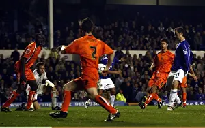 Football - Everton v Luton Town -Goodison Park - 24 / 10 / 06 Evertons James McFadden scores the third goal against
