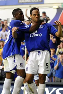 Football - Everton v Newcastle United Barclays Premier League - Goodison Park - 11 / 5 / 08 Evertons Joleon Lescott (R) celebrates scoring his sides second goal with team mate Victor Anichebe Mandatory Credit: Action Images / Keith Williams Livepic