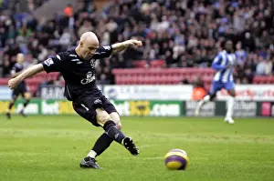 Football - Wigan Athletic v Everton Barclays Premier League - The JJB Stadium - 20/1/08 Evertons Andrew Johnson scores