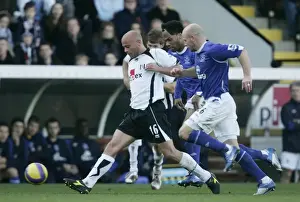 Fulham v Everton 4 / 11 / 06 Claus Jensen - Fulham in action against Joleon Lescott