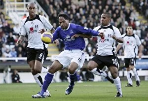 Images Dated 4th November 2006: Fulham v Everton 4 / 11 / 06 Fulhams Wayne Routledge and Zat Knight and Evertons Joleon Lescott
