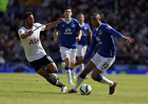 Everton V Tottenham Hotspur - Goodison Park Prints: Galloway vs. Dembele: A Premier League Battle at Goodison Park