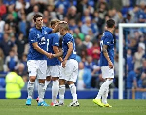 Images Dated 3rd August 2014: Gareth Barry and Leon Osman's Emotional Reunion: Everton's Farewell to Leon Osman (vs. FC Porto)