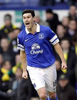 Everton 2 V Norwich City 0 : Goodison Park : 11-01-2014 Prints: Gareth Barry Scores the Game-Changing Goal: Everton Takes the Lead over Norwich City (11-01-2014)