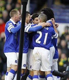 Images Dated 11th January 2014: Gareth Barry Scores the Opener: Everton's 2-0 Win Against Norwich City (January 11, 2014)