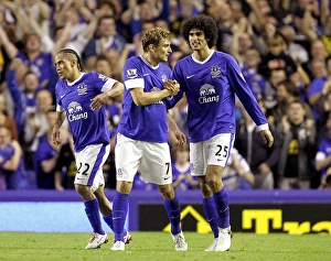 Everton 1 V Manchester United 0 : Goodison Park: 20-08-2012 Prints: Glory Days: Fellaini and Jelavic Celebrate Everton's Historic First Goal Against Manchester United